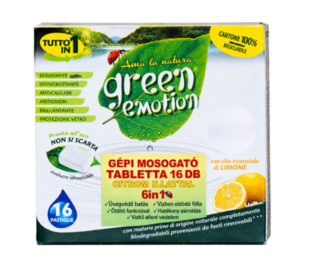 GREEN EMOTION Gépi mosogató tabletta 6in1 Citromos 16 db