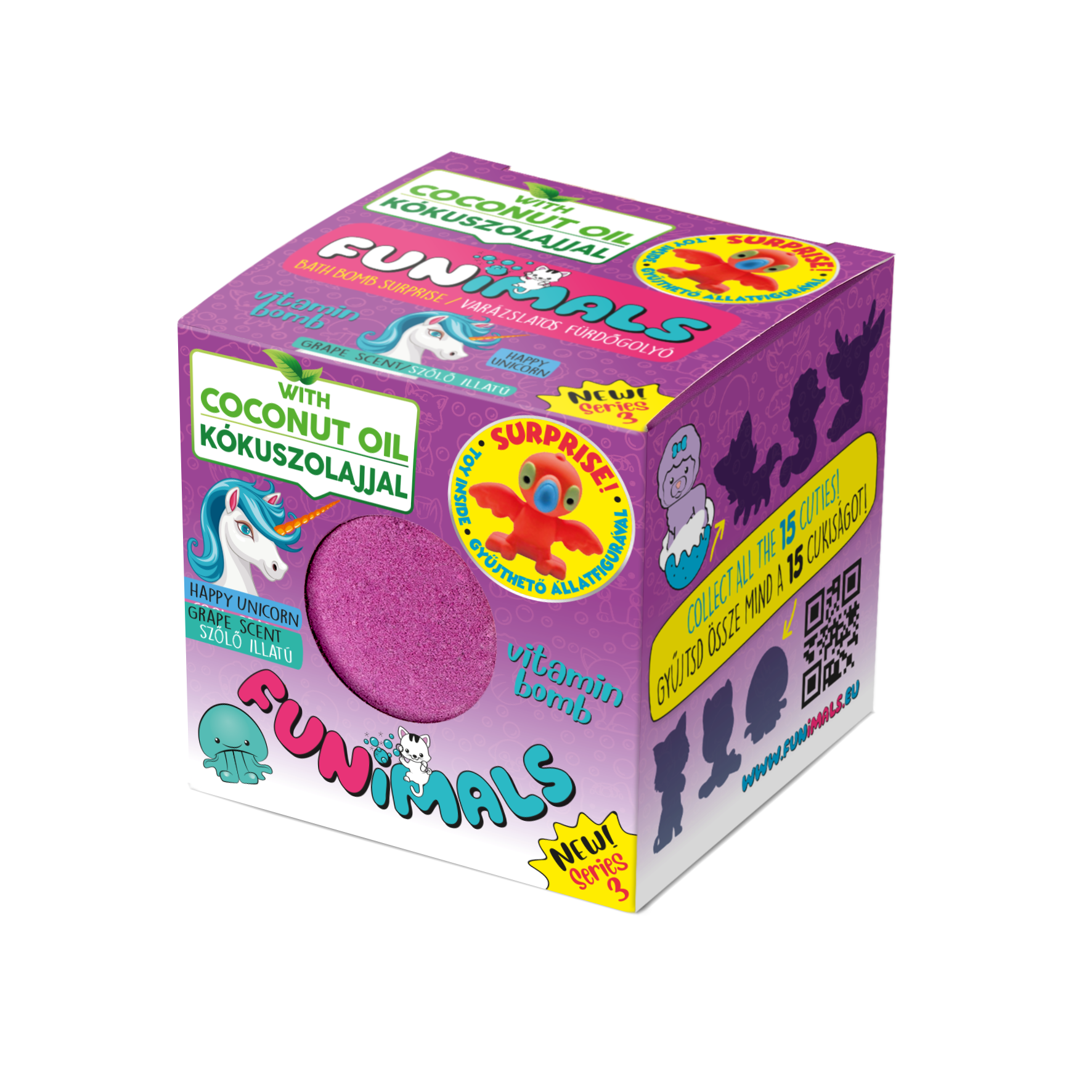 Funimals fürdőgolyó Happy Unicorn - Kékszőlő illattal