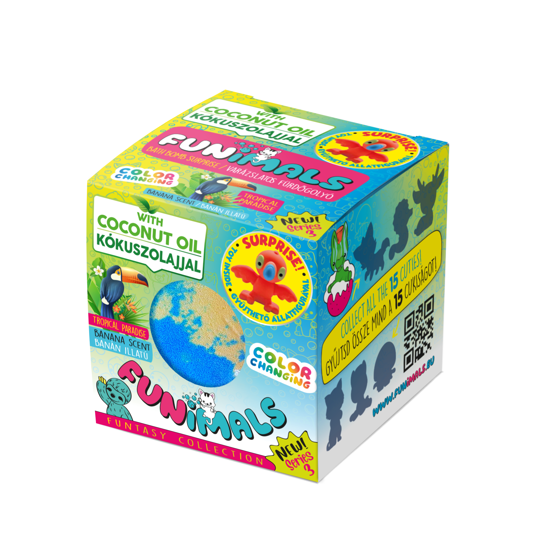 Funimals fürdőgolyó Tropical Paradise - Banán illattal, színváltós