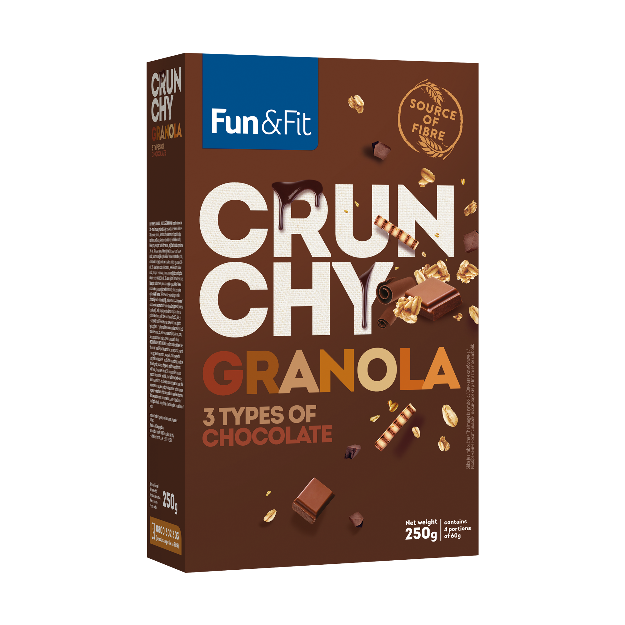 Fun&Fit Ropogós Granola 3 féle csokoládéval 250g